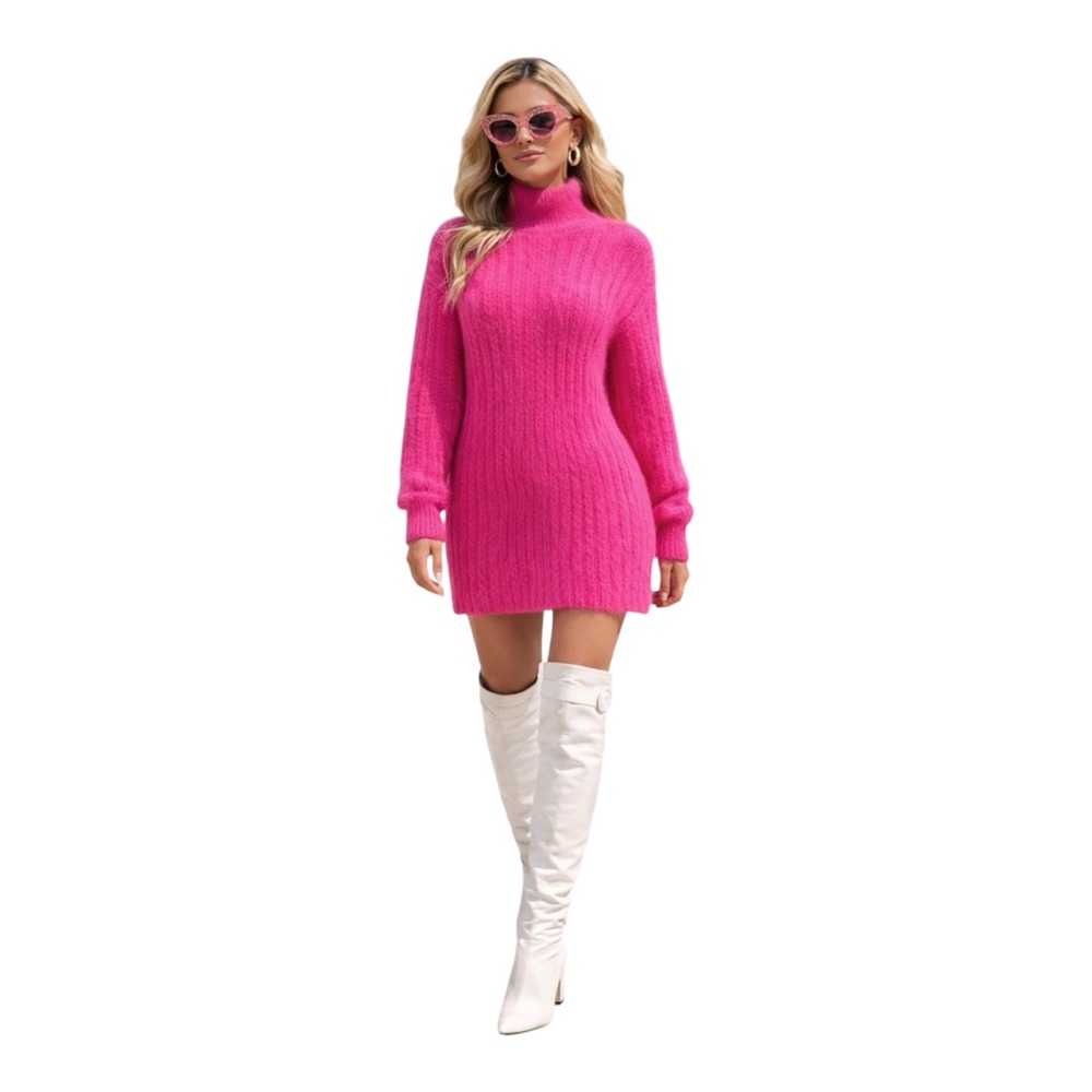 Anthropologie Flat White Pink Rose Mini Dress Women’s Small Fuzzy Eyelash Knit
